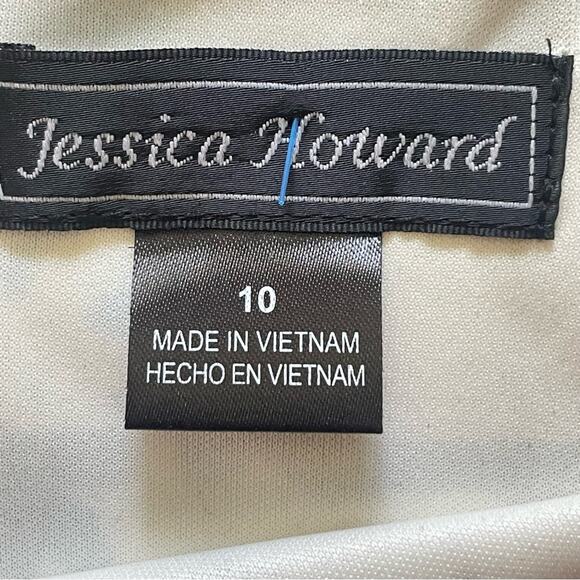 Jessica Howard blue white and black lined 3/4 sleeve shift midi dress sz 10 B12 - Picture 2 of 4